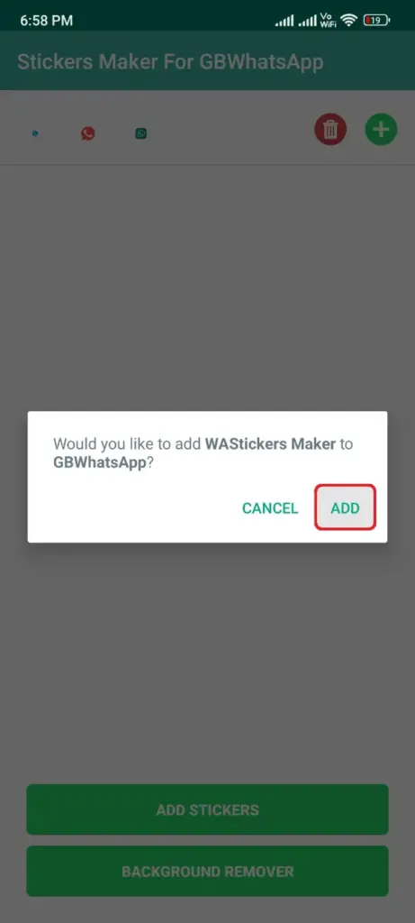 Adicionar WAStickers Maker ao WhatsApp GB