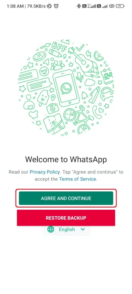 Concordar e continuar com o WhatsApp Plus