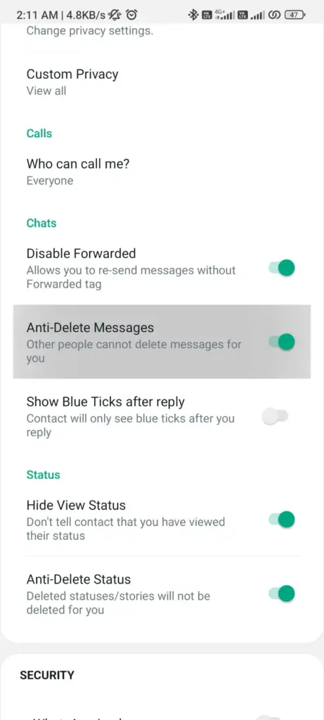 Anti-exclusão de mensagens do WhatsApp Plus