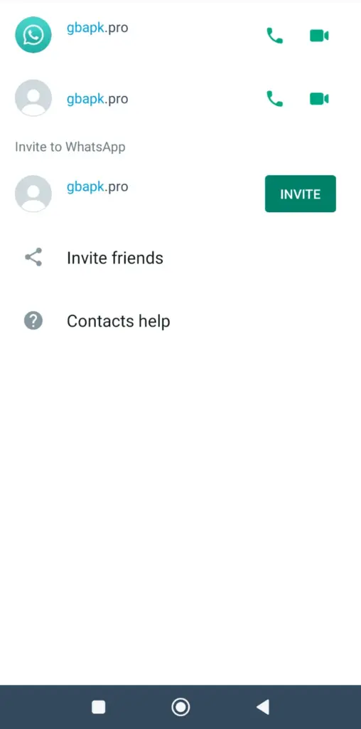 Escolha o contato para ligar ou fazer uma chamada de vídeo no WhatsApp GB