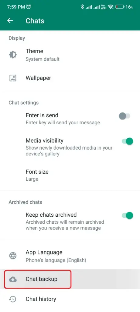 Backup de bate-papo do WhatsApp GB
