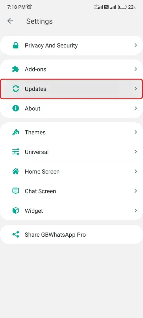 Atualização das configurações do WhatsApp GB