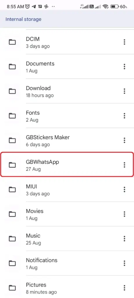Aplicativo Arquivos do Google Pasta GBWhatsApp