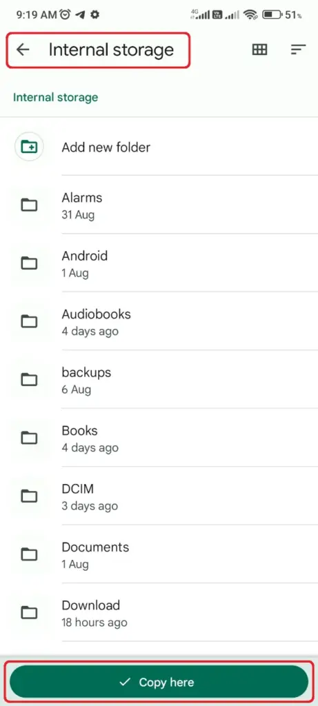 Aplicativo Google Files Move WhatsAppGB Folder to Internal