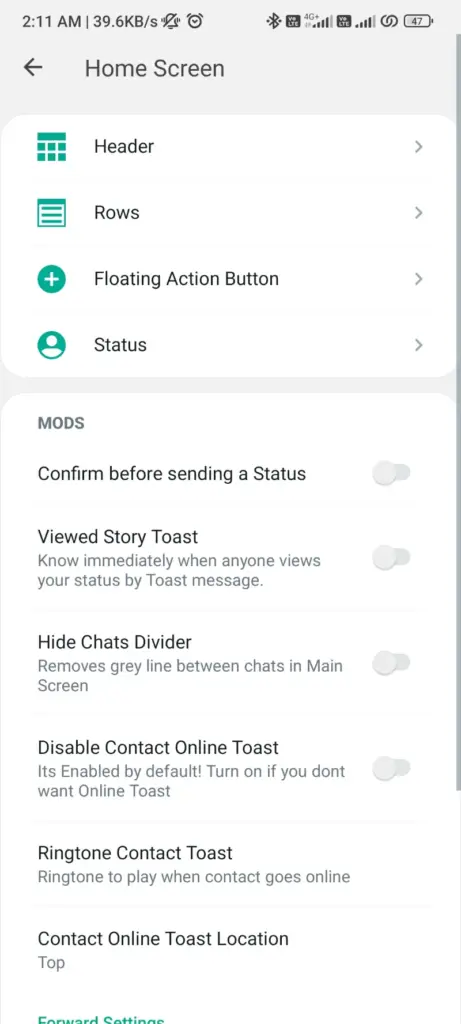 Personalização da tela inicial do WhatsApp Plus
