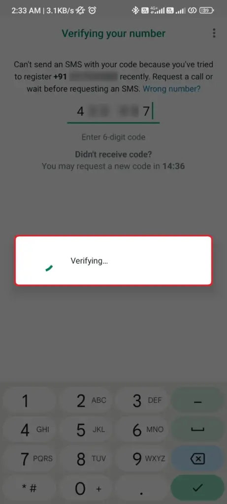 OTP oficial de verificação do WhatsApp