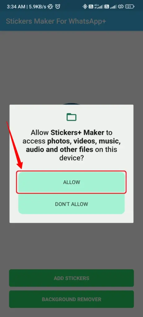 Aplicativo Stickers Plus Maker Permitir permissões