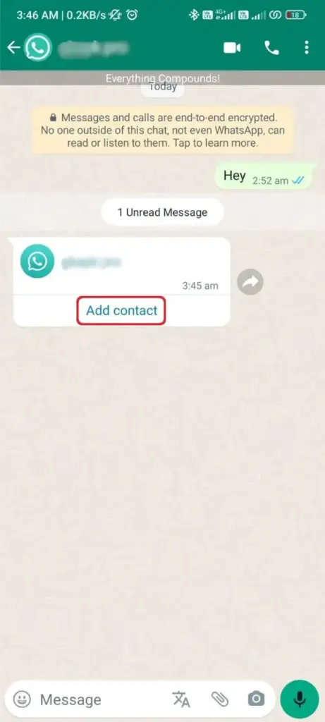 Adicionar contato da mensagem WhatsApp Plus