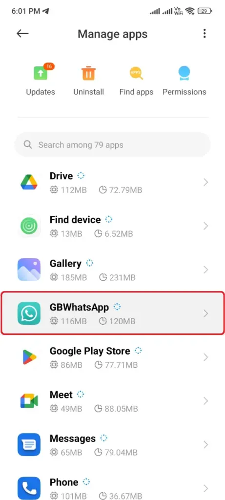 WhatsApp GB Desinstalar Configurações Aplicativos Selecionar