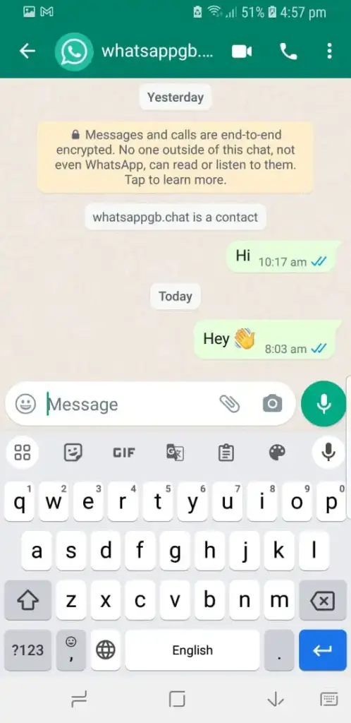 Página de bate-papos do WhatsApp GB