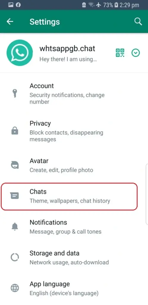 Configurações do WhatsApp GB