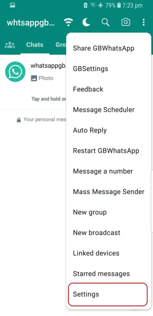 Abrir Configurações WhatsApp Plus