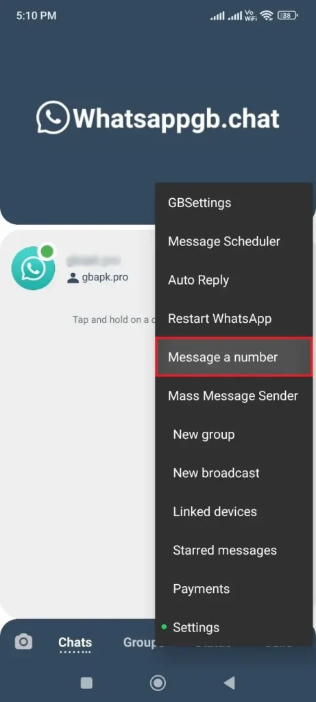 WhatsApp GB Mensagem para um número