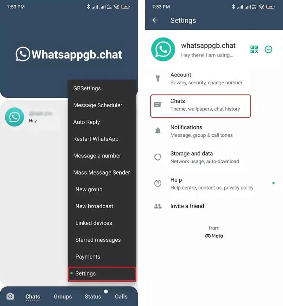 Configurações do WhatsApp GB