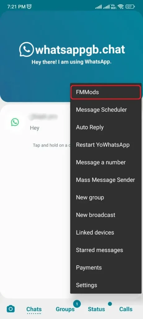 Configuração de FMMods do YoWhatsApp
