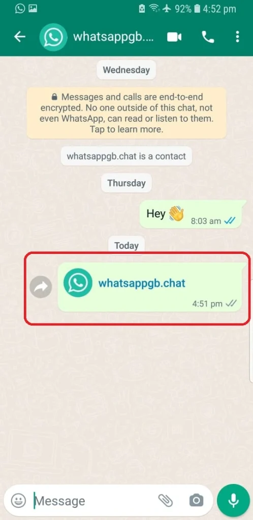 Salvamento de contatos do WhatsApp GB a partir de mensagens